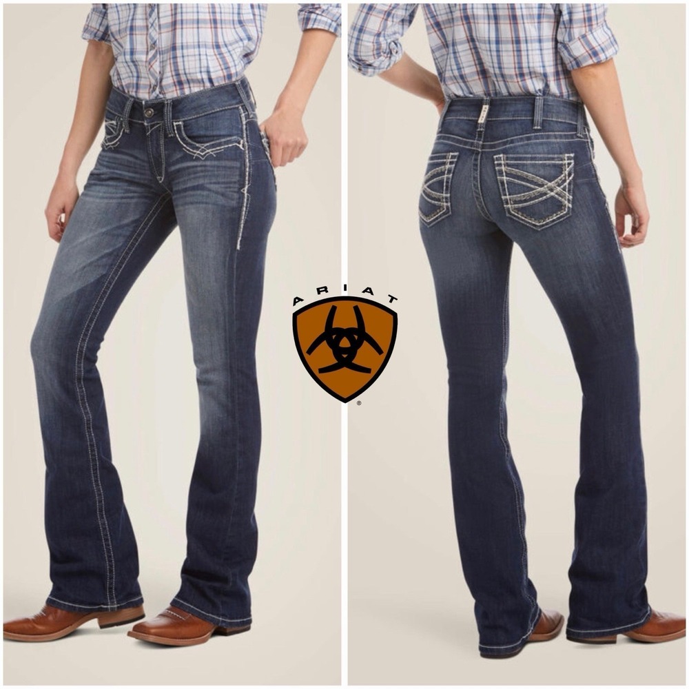 Ariat R.E.A.L. Mid Rise Stretch Entwined Boot Cut Jeans Womens 29 S Dark Western